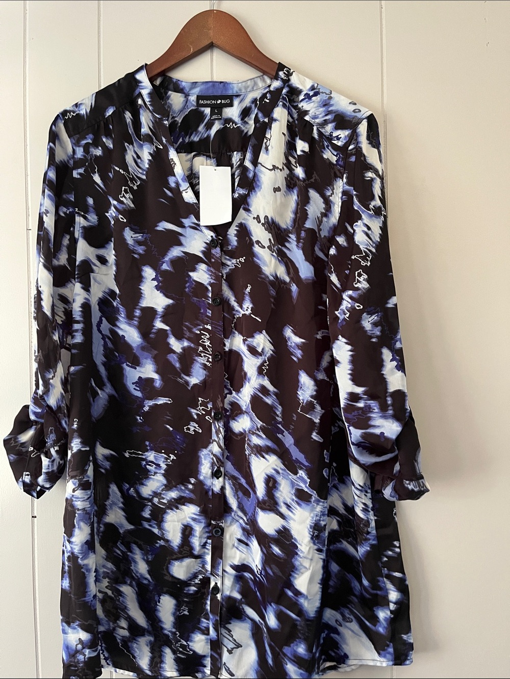 Fashion Bug Black, Blue & White Abstract Button-Front Tunic